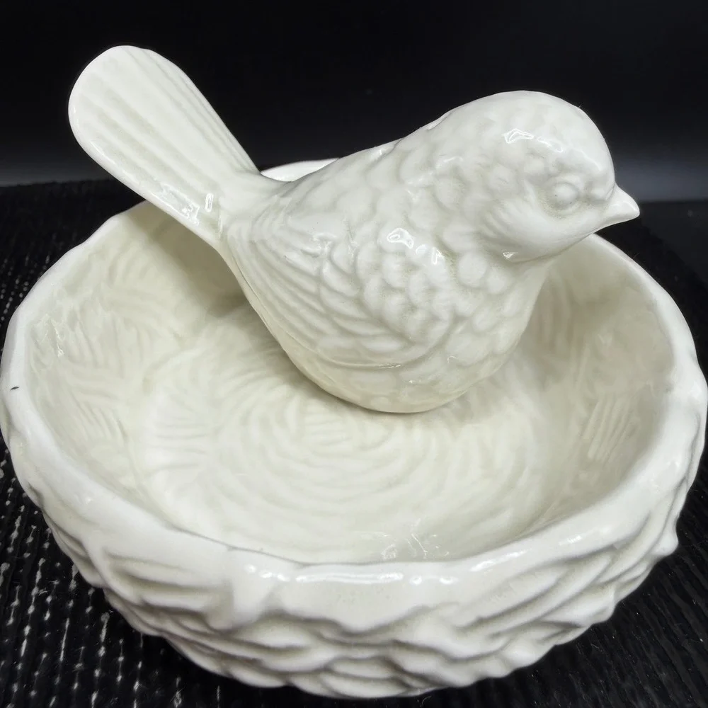 Vintage Fitz and Floyd White Bird Nest Salt Pepper Shakers 1978 Japan 3pc Set